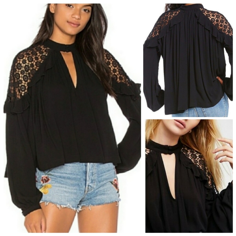 Free People Little Bit Of Love Lace Inset Blouse